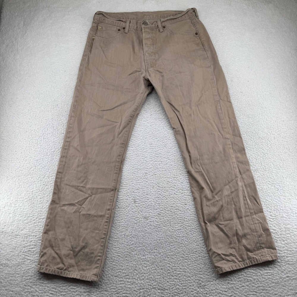 Levis 501 Jeans Mens 34x34 (Fit 34x31) Tan Khaki Button Fly Straight Leg Denim